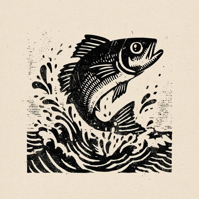 Mullet Fish Leaping Linocut Illustration
