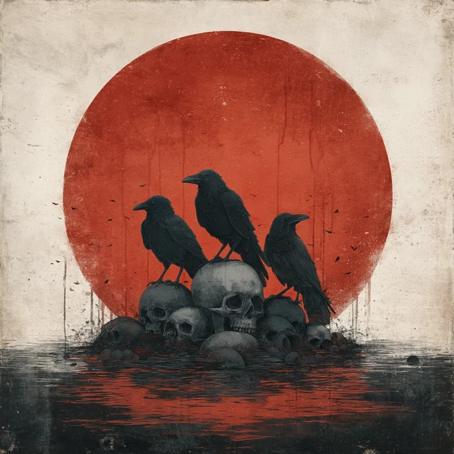 Crows on Skulls Eerie Digital Painting