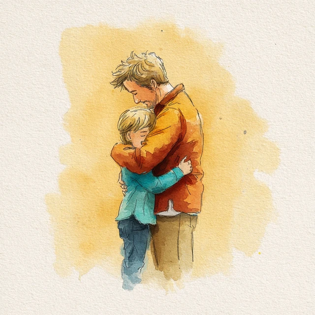 Fathers Day Card Watercolor Dad and Child Hug
