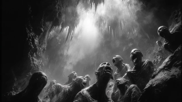 1920s Horror Demons Cave Black and White Art