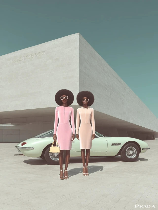 Prada Campaign Sudanese Supermodels in Pastel Mod Dresses