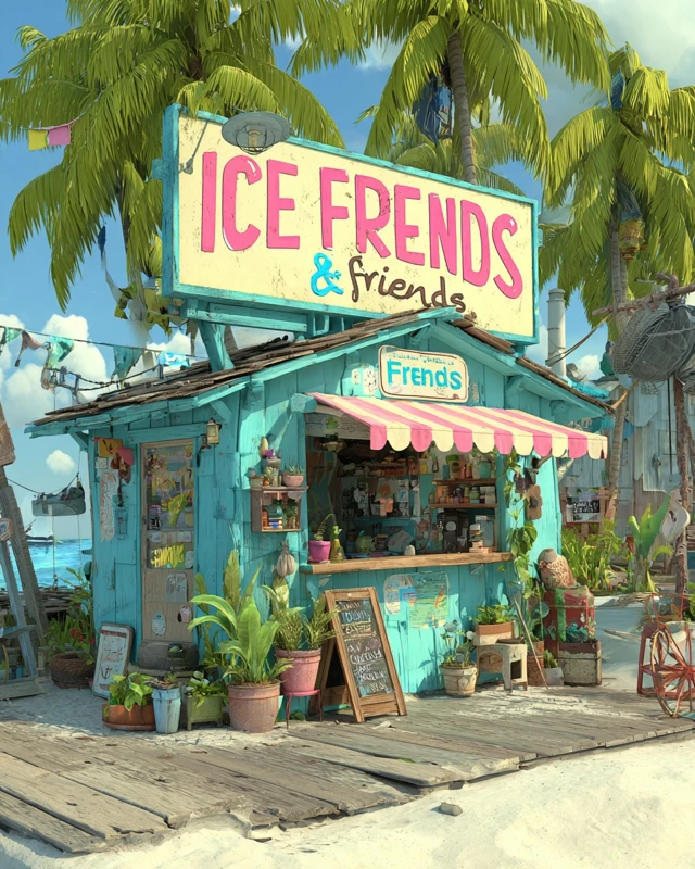Ice Cream Friends Beach Shop Illustration