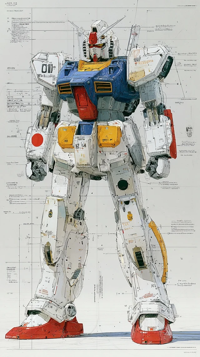 SciFi Gundam Robot Mechanical Blueprint Illustration