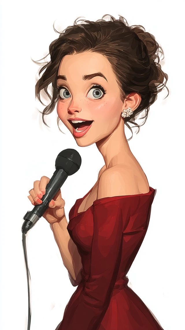 Beautiful Singer in Floral Dress - Digital Caricature Art