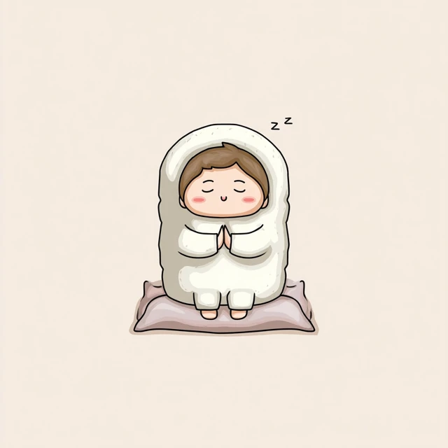 Cozy Kawaii Cartoon Character Praying in Pajamas