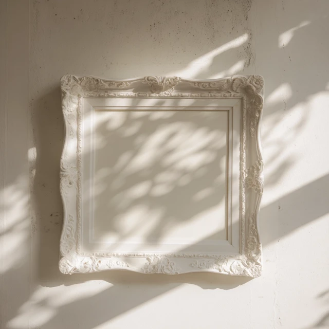 Empty Baroque Picture Frame on Gallery Wall