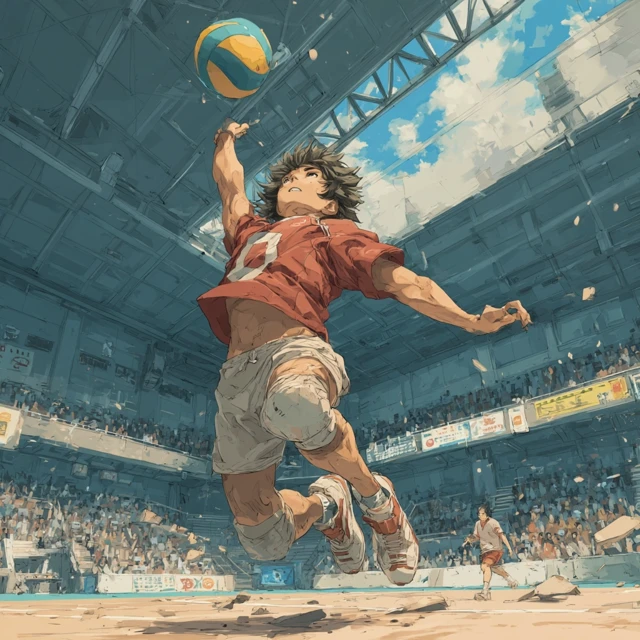 Anime Volleyball Player Dunking in the Olympics Style