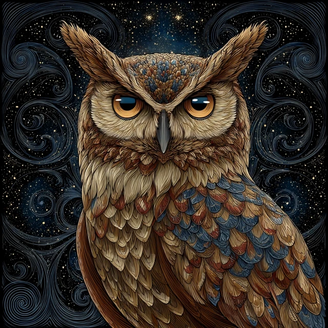 Beautiful Owl with Starry Night Background Art