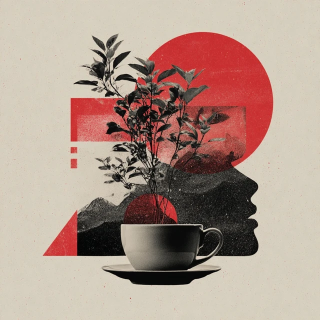 Surreal Digital Art Coffee Cup Plants Retro Futurism