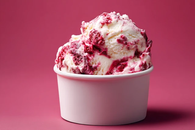 White Chocolate Raspberry Ice Cream Cup Stock Photo