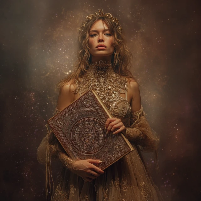 Beautiful Witch with Grimoire Ethereal Enchanted Design