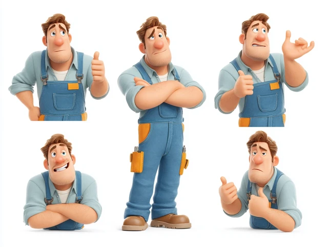 3D Cartoon CNC Operator Character Sheet