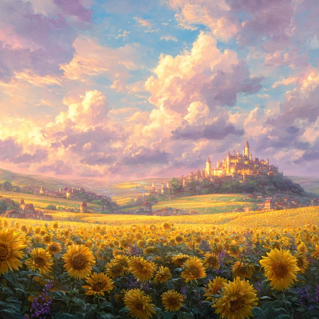 Fantasy Kingdom Dreamy Landscape Sunflowers