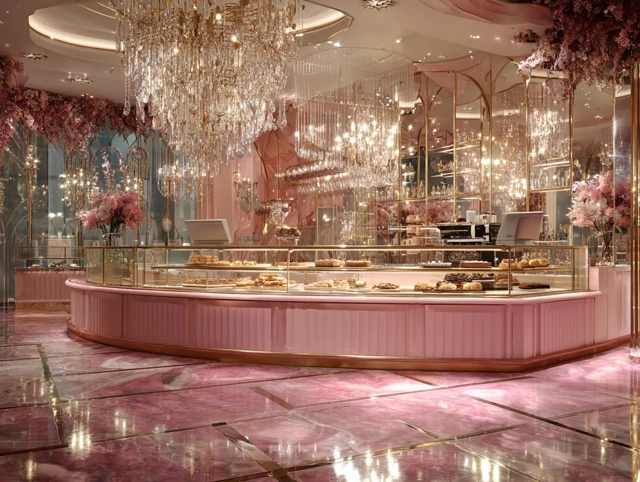 Luxury Pink Bakery Interior Design Stunning 4K Image