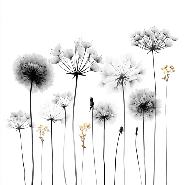 Realistic Dandelion Flowers on White Background