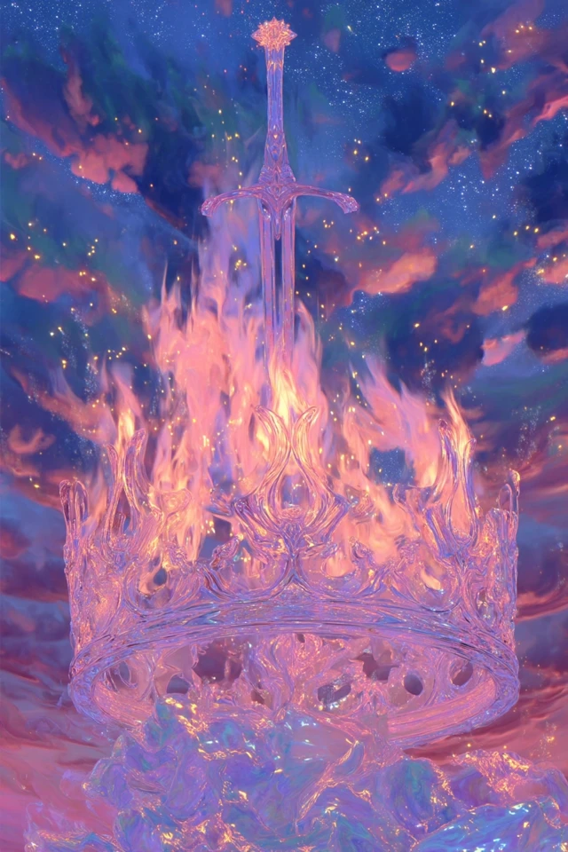 Fire Crown and Sword Art Fantasy Illustration