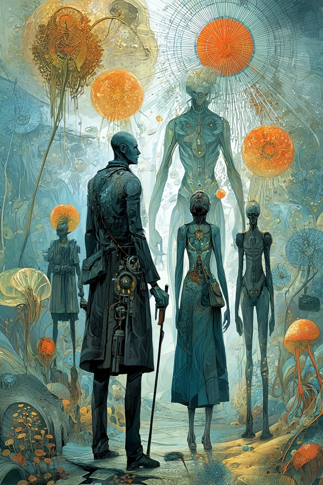 Atomic Age Surrealism Translucent Figures Art