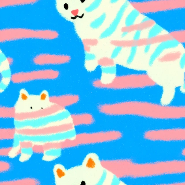 Striped Cat Illustration in Sky Blue and White