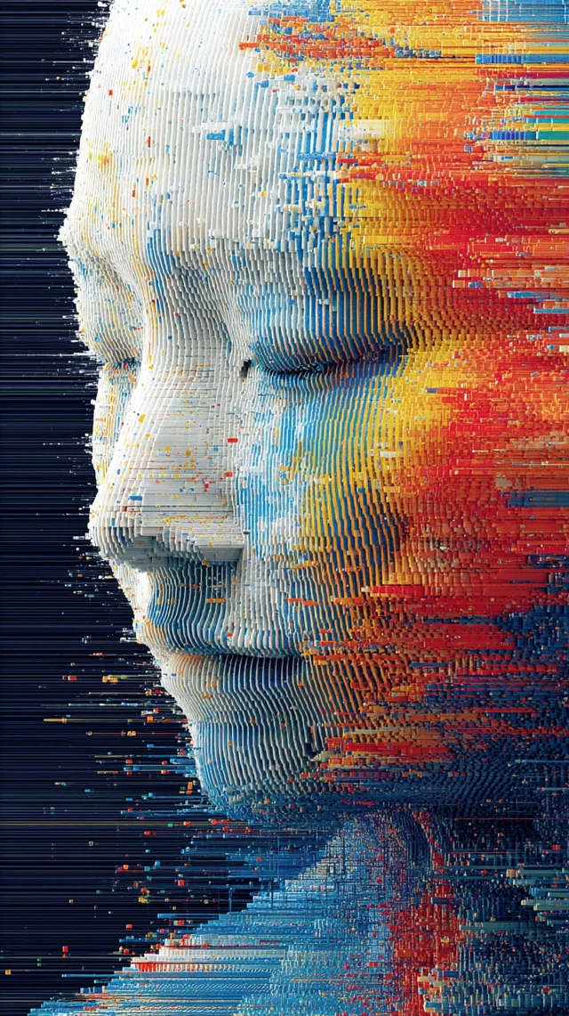 Glitch Portrait: Distorted Face in Digital Art