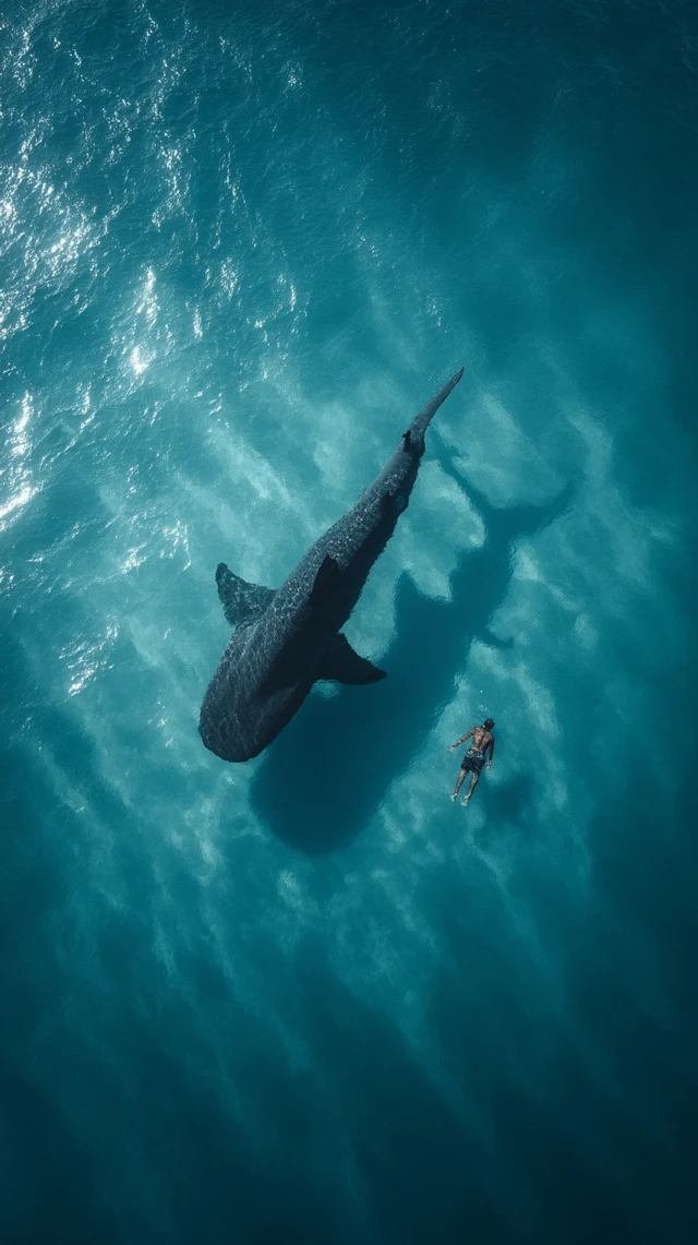 Shark and Swimmer Aerial Shot