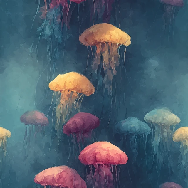 Neon Jellyfish Seamless Pattern Artgerm Style