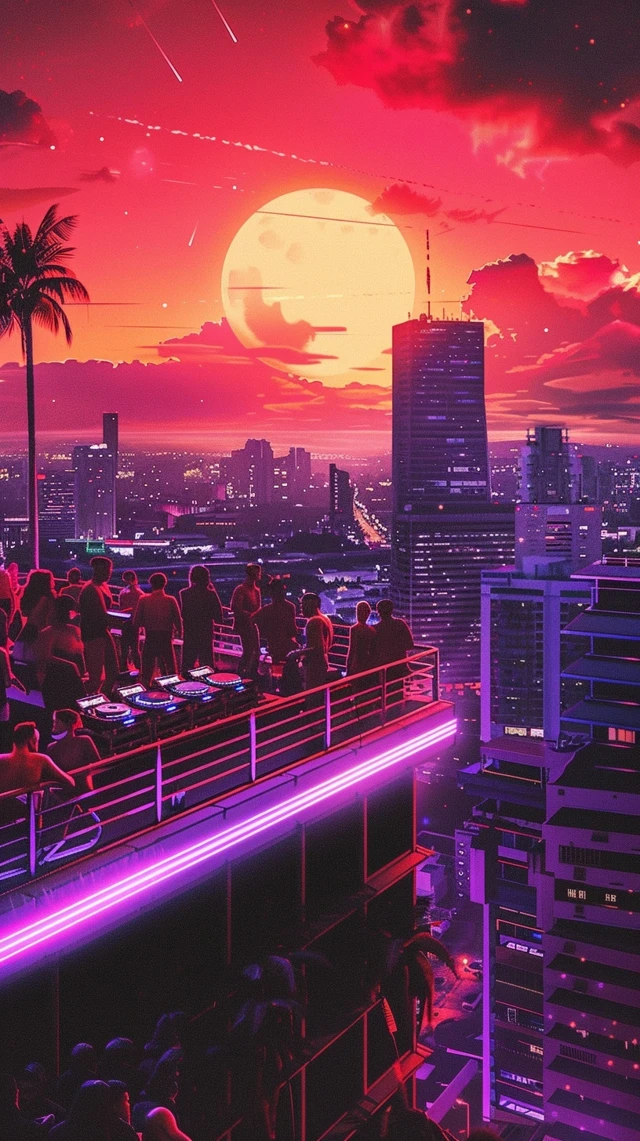 Synthwave Rooftop Party Miami 80s Vibe