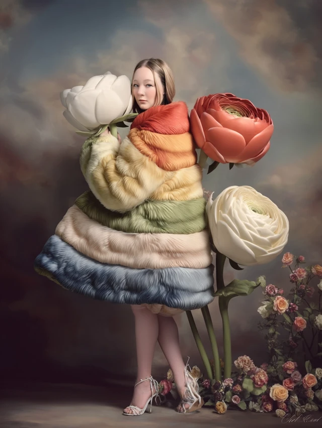 Floral Fashion Peonies and Roses in Teal and Beige