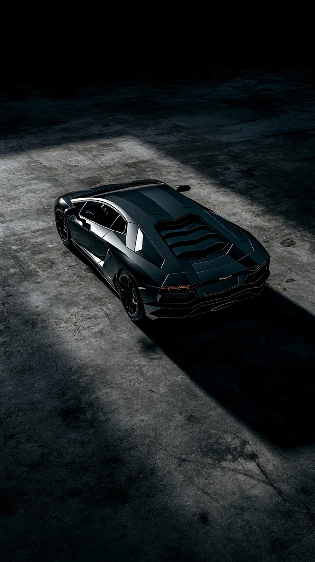Luxury Supercar in Dark Room Overhead View