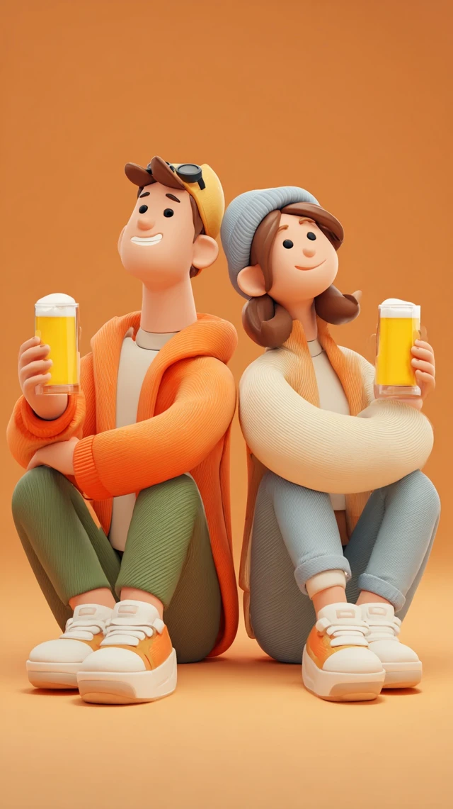 3D Cartoon Couple Enjoying Beer