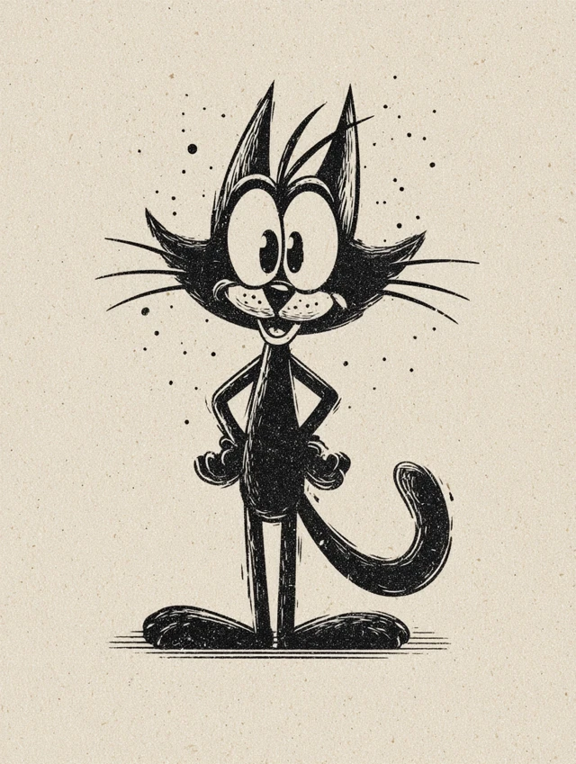 Vintage Cartoon Cat Crazy Psychotic Retro Style