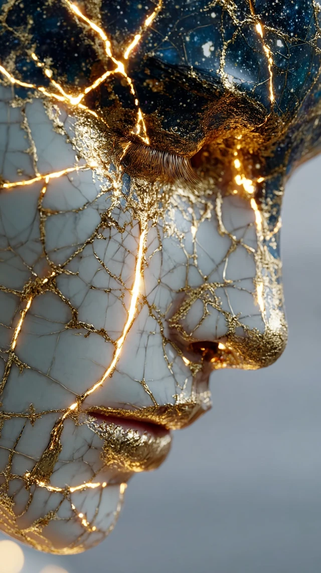 Kintsugi Figure Rebuilding Face Psychological Thriller