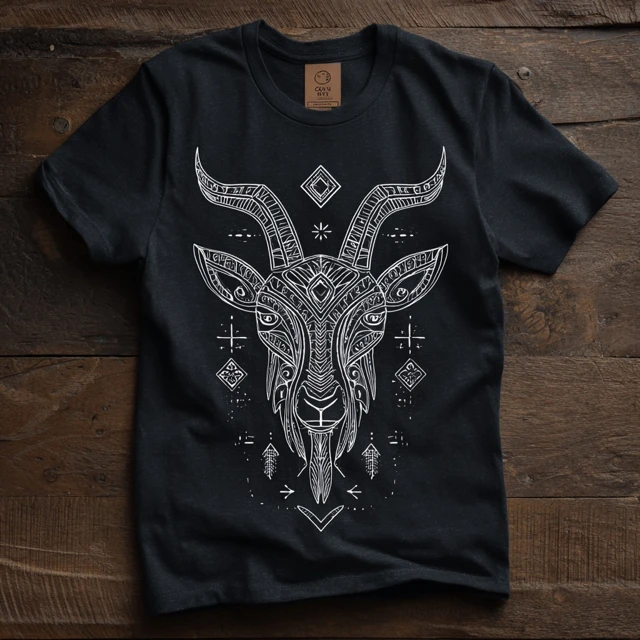 Geometric Goat Head TShirt Design Romanian Folk Art