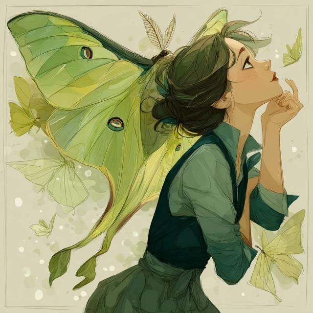 Gossipy Luna Moth Cartoon Character