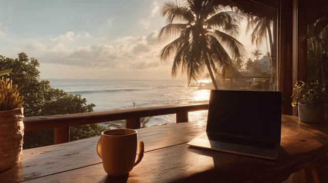 Tropical Remote Work Paradise - Balcony Desk View