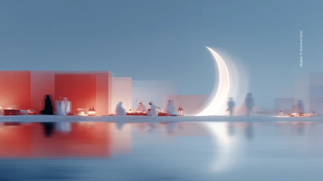 Eid Celebration Crescent Moon Family Festive Lighting