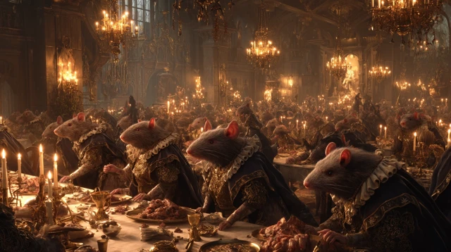 Medieval Rat Banquet Hall Dark Fantasy Scene