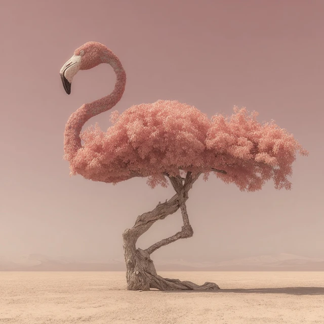 Flamingo Tree Surreal Nature Art