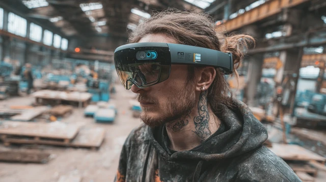 Factory Worker in VR Glasses