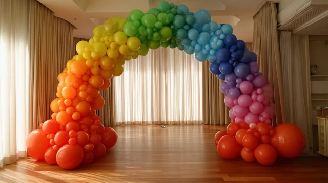 Rainbow Balloon Arch Photo Zone Birthday Party