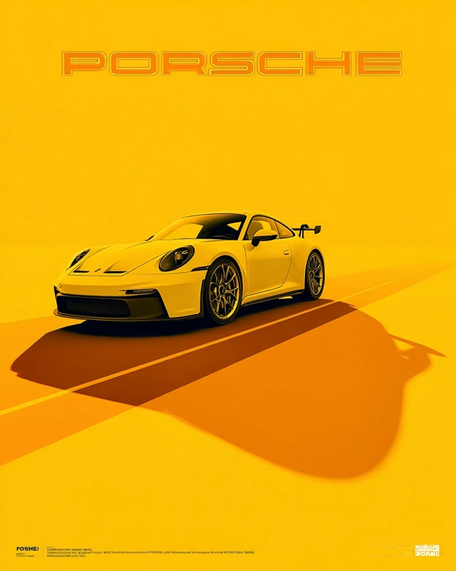 Porsche 911 GT3 RS Poster Yellow Car Design
