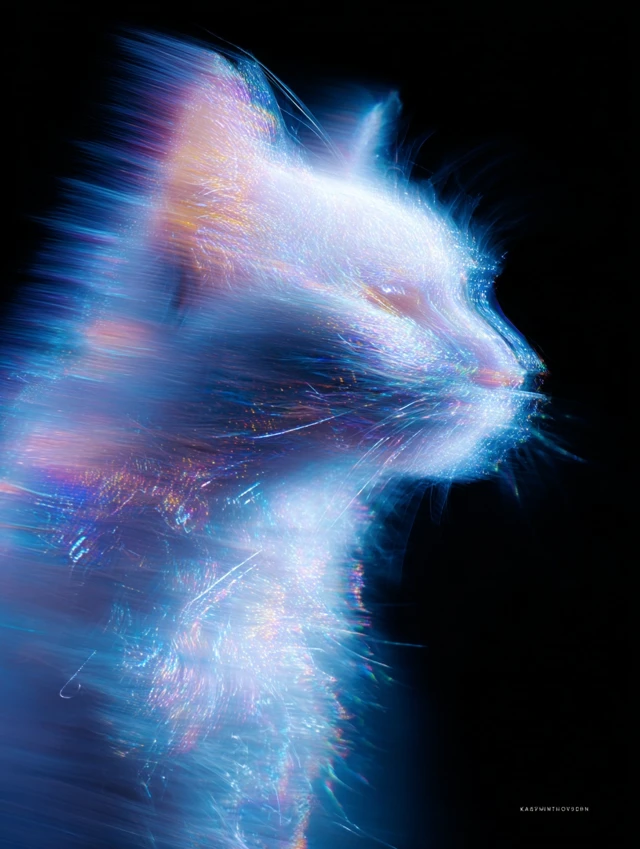 Ethereal Holographic Cat Abstract Art Photo