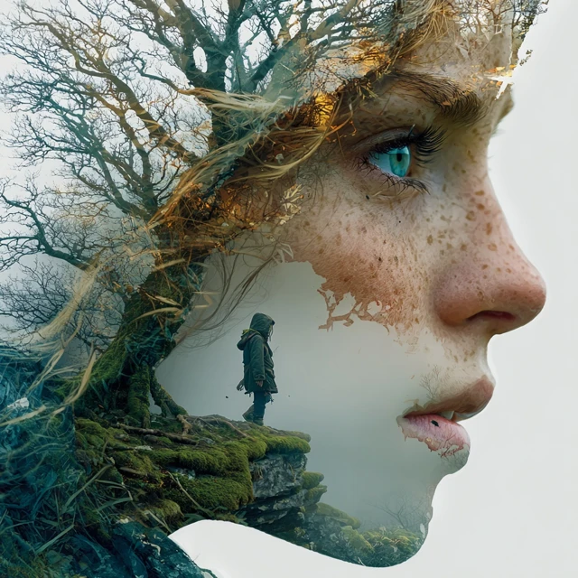 Surreal Art Woman and Tree Nature and Emotion