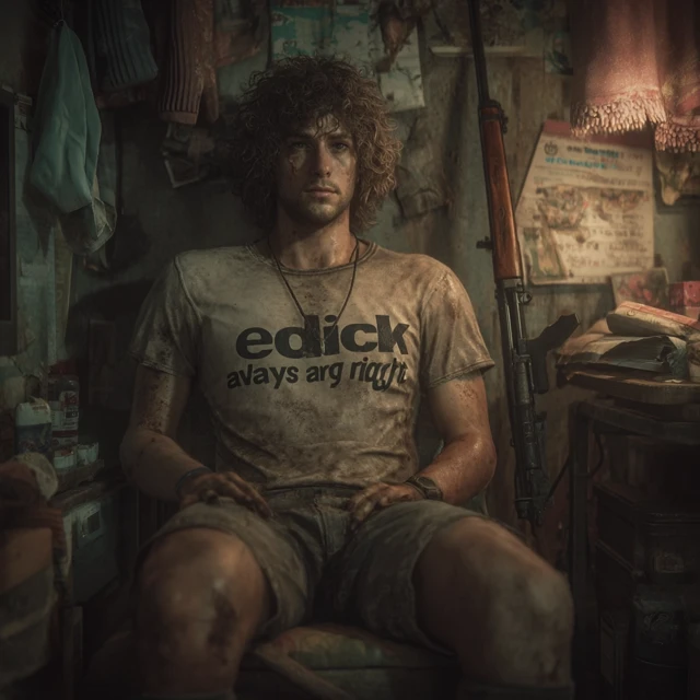 Grungy Room Portrait of a Man with a Rifle