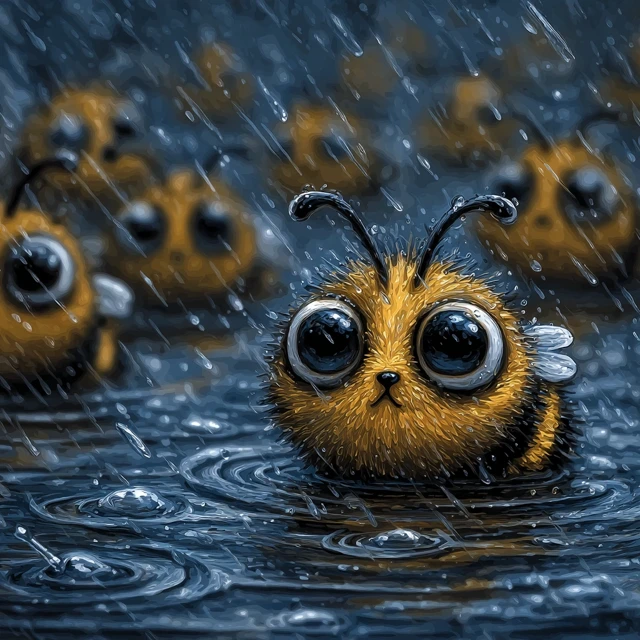 Cute Bees in the Rain Cartoon Illustration