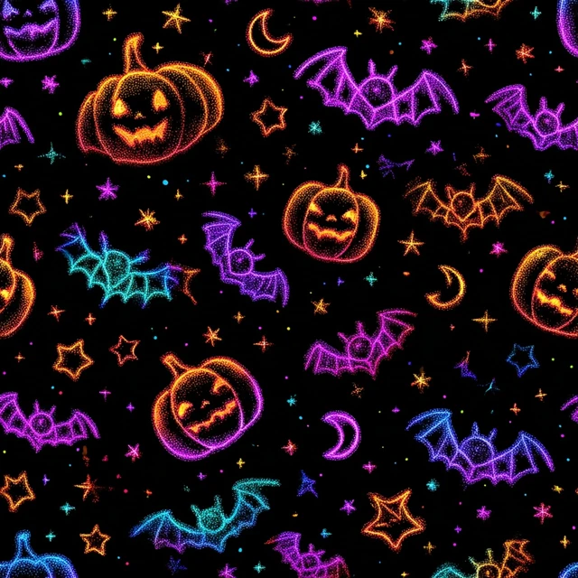 Halloween Bats and Pumpkins Neon Design