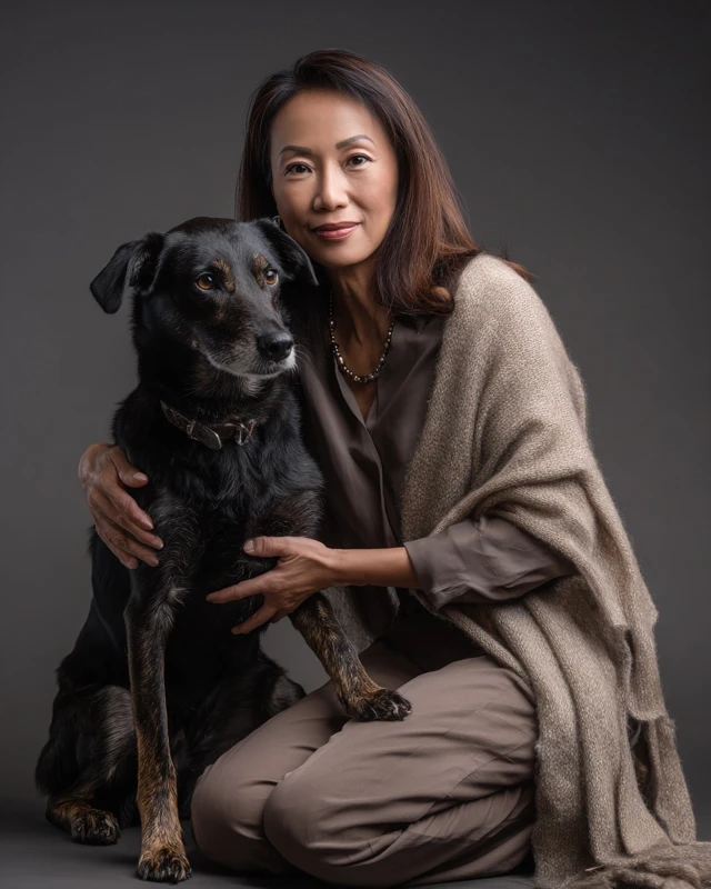 Asian Woman Dog Owner Warm Embrace Photography