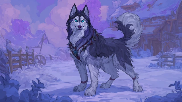 Alaskan Malamute in Arcane Style Winter Portrait