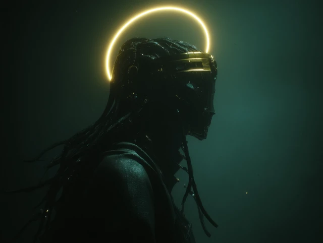 Cyberpunk Android King Surreal Digital Art