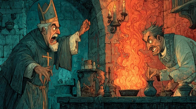 Medieval Priest Confrontation Cartoon Illustration