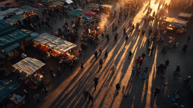 Marrakech Aerial View Golden Hour Market Jemaa el-Fnaa